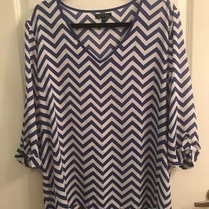 Sheer royal blue and white top